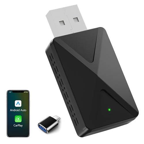 Adaptador sem fios 2 em 1 para Apple CarPlay e Android Auto, conexão rápida e sem atraso, converta Android Auto/Car Play com fios para iOS 10 e carros de 2017 (USB-A/C)