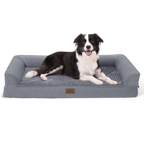 COZY KISS Sofá cão ortopédico grande - cama cão removível e lavável (cinzento-U-Type, L (107 * 76 * 19 cm))
