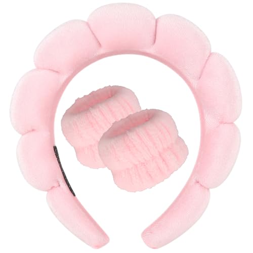 DRESHOW Diadema Spa para lavar o rosto conjunto de pulseiras esponja de ondulação suave maquilhagem cuidado da pele diadema antiderrapante para mulher