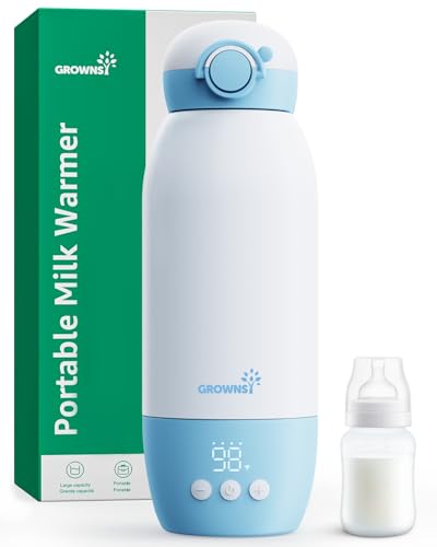 GROWNSY Aquecedor de biberões portátil, aquecedor portátil de leite materna e fórmula, aquecimento rápido, controlo preciso, bateria 10000 mAh carregamento rápido USB-C, dupla capacidade 600 ml