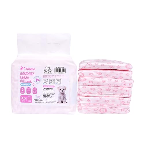 Fraldas descartáveis para cão fraldas para cães fêmea fralda sanitária para cão animais de estimação cuecas higiénicas macias absorventes (XS-37 × 27,5 cm - 8 peças)