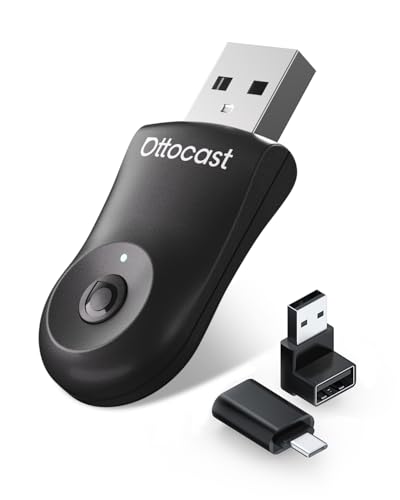 Melhorado 2025-2-em 1 adaptador sem fios CarPlay e Android Auto, OTTOCAST Mini para iOS 10 e Android 11+, converta CarPlay com fio a sem fio, compatível com USB-A e USB-C (preto)