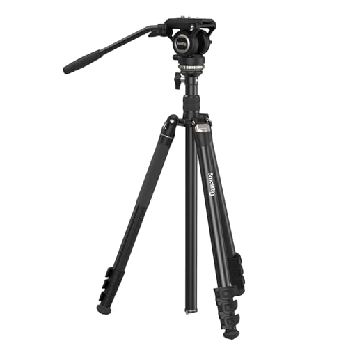 SMALLRIG Tripé de vídeo CT210, tripé monopé para câmara de vídeo de 75" com cabeça fluída de base niveladora de +/-15°, tripé de câmara profissional compatível com câmara de vídeo - 4475