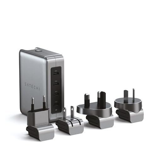 SATECHI Carregador GAN de viagem, 145 W com 4 portas USB C, 2X PD 3.1 e 2X PD 3.0, carregador rápido inteligente e seguro para Apple, Windows, Chrome, Galaxy e dispositivos compatíveis USB-C