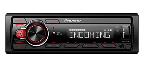 Pioneer MVH-330DAB-AN, rádio de carro 1DIN com RDS e Dab +, USB, entrada AUX, Bluetooth, baixa profundidade de montagem com antena Dab