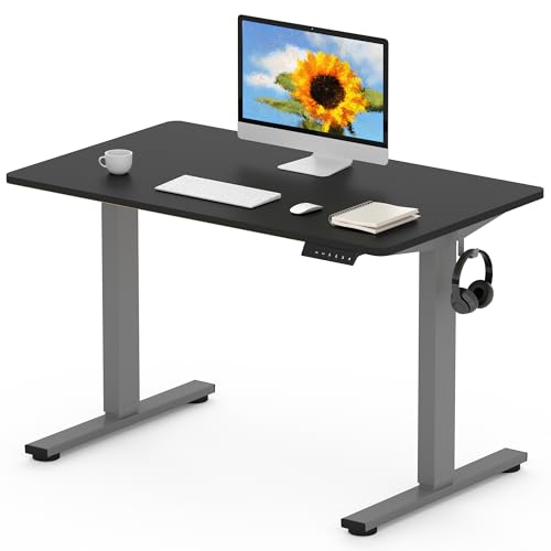 FLEXISPOT EN1 MAX, 120 x 80 cm, secretária elevável elétrica com placa inteira mesa de elevação, Standing Desk, mesa elevável secretária com 2 ganchos e 4 funções de memória
