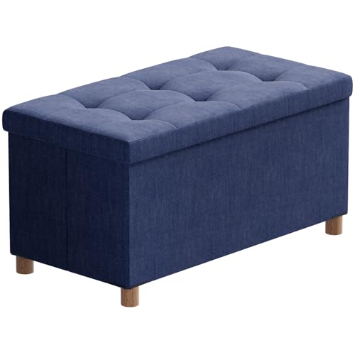 BRIAN & DANY Puff de arrumação, Baul armazenamento quarto, banco de armazenamento com pés de banquinho, azul, 76 x 38 x 38 cm