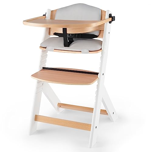 Kinderkraft Cadeira alta para bebé de madeira ENOCK, com almofadas, cadeira alta evolutiva, ergonómica, regulável, branco
