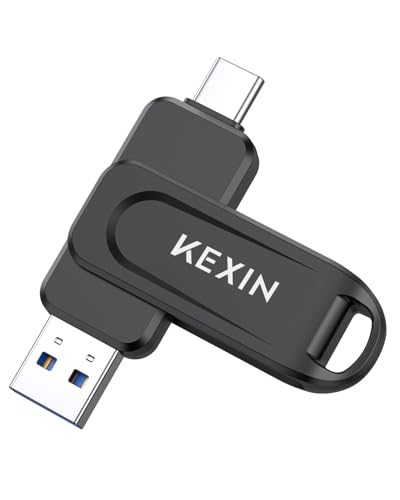 KEXIN Pendrive 128 GB Pendrive USB C 100 MB/s rotativo com duplo USB 3.0 memória USB C unidade flash tipo C para smartphone tablet iPhone 15/16 consola de carro, preto