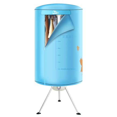 Uten Secador de roupa elétrica portátil 1000 W com redução de ruído para quartos familiares, alta capacidade fácil de armazenar (redondo - azul claro)