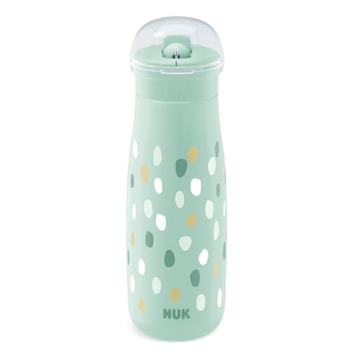 NUK Mini-Me Copo Sip para crianças pequenas com palhinha | 12 meses, 450 ml, garrafa de água para crianças, boquilha endurecida à prova de fugas, à prova de quebra, bolinhas menta
