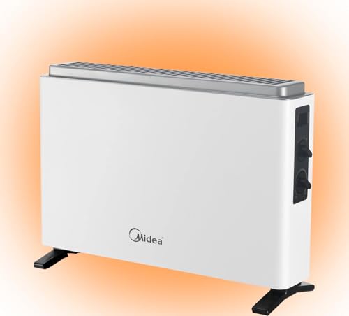 MIDEA Convetor elétrico de baixo consumo | 2000 W, aquecedor elétrico com termostato regulável, fogão elétrico com 3 níveis de potência, emissor térmico com proteção contra sobreaquecimento