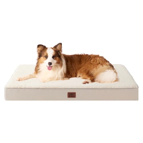 EHEYCIGA Cama cães extra grande ortopédica, 104 x 69 x 9 cm colchão cão com espuma de caixa de ovos, tapete lavável cão, cão Bed, camelo