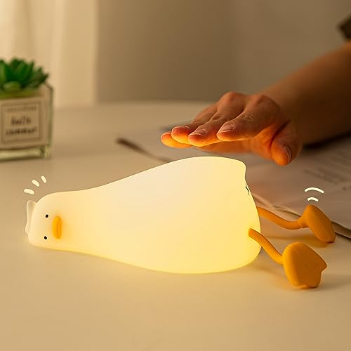 GIACOMO Candeeiro de pato, luz noturna infantil de silicone, USB recarregável LED tátil lâmpada, brilho ajustável e temporizador luz noturna para crianças, presentes para crianças, presentes de