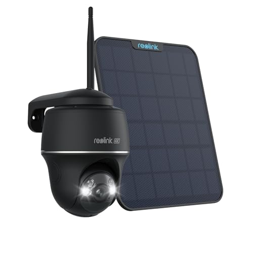 Reolink 4K, 8MP, câmara de vigilância WiFi exterior solar, 360° PTZ, câmara sem fios com holofotes, visão noturna colorida, Wi-Fi 2,4/5 GHz, detecção inteligente, Argus PT ultra (preto) painel solar 6