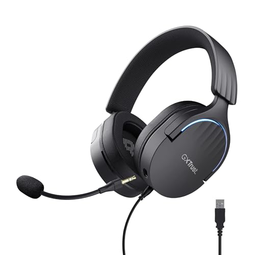 Trust Gaming GXT 490 Fayzo capacetes Gaming USB 7.1 som envolvente, drivers 50 mm, 85% plástico reciclado, microfone com cancelamento de ruído, RGB auriculares com cabo Over-Ear PC PS5 - preto