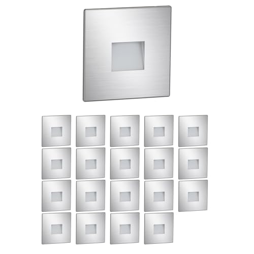 ledscom.de 20 LED luz de escada/luz de parede embutida FOW para interiores e exteriores, downlight, angular, aço inoxidável, 85 x 85 mm, branco quente