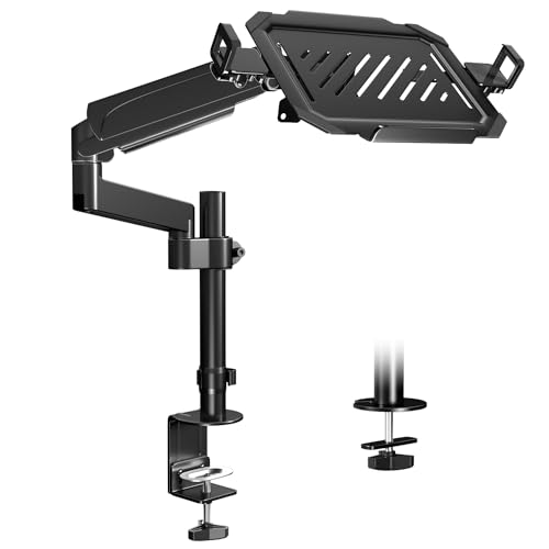 PUTORSEN Braço para monitor com suporte para portátil para ecrãs LED LCD de 17 a 32 polegadas e portáteis de até 17 polegadas, ajuste de altura de 55,5 cm (barra de 30,8 cm)