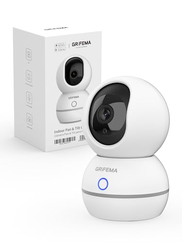 GRIFEMA Câmara de vigilância Wi-Fi interior de 360°, 1080P (3MP) com visão noturna de 10 m, detecção humana/som, redução de ruído 3D, armazenamento SD/nuvem, modo de privacidade para bebé/animais de