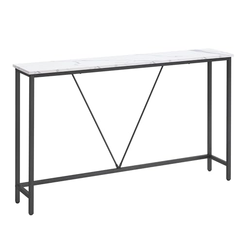 VASAGLE Mesa de consola para corredor e sala de estar, mesa de entrada fina, montagem fácil, mármore branco e preto tinta LNT020W01