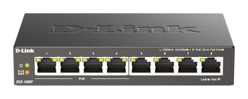 D-Link DGS-1008P Switch de 8 portas Gigabit Ethernet de 10/100/1000 Mbps e 4 portas PoE