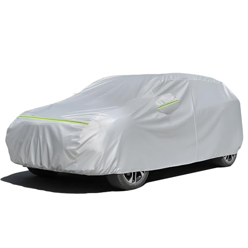 Favoto Capa de carro exterior impermeável respirável compatível com Audi Q3/Q5 BMW X3/X4 GLB/GLC Toyota RAV4 anti-UV respirável resistente ao pó chuva arranhões neve ao ar livre prateado