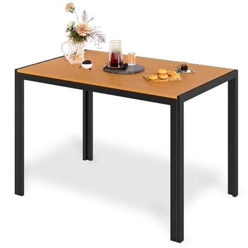 LIFERUN Mesa retangular de jardim com moldura de alumínio WPC 110 x 70 cm, resistente às intempéries, mesa de jantar ao ar livre, resistente ao calor e às intempéries, antiderrapante,