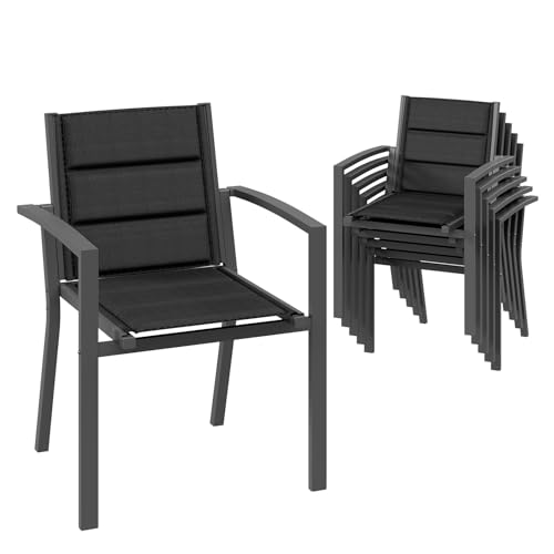 Devoko Conjunto de 6 cadeiras de jardim, cadeiras exteriores terraço, sala de jantar alumínio, cadeiras empilháveis, piscina, terraço, sala de jantar, móveis exteriores, cinzento escuro