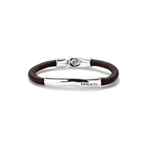 UNO de 50 | Pulseira de couro castanho | Detalhe em prata de lei | Artesanal | Design criativo
