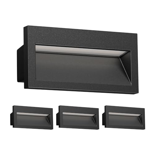 ledscom.de 4 LED aplique embutido NOLA, downlight para exteriores, IP54, preto mate, 140 x 70 mm, branco quente