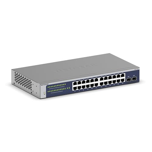 NETGEAR Switch Smart de 24 portas Gigabit Ethernet (GS724T), gerenciável, gerenciamento opcional do Insight Cloud de 1 ano, com 2 portas SFP de 1 G, montagem em mesa ou em armação