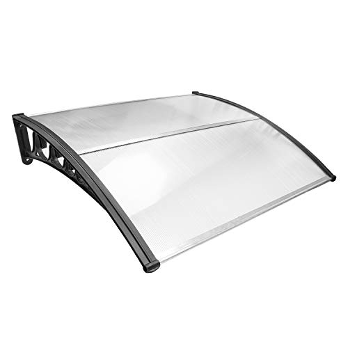 Sonnewelt Marca para porta de entrada de 100 x 120 cm, toldo para porta de entrada de alumínio e policarbonato, toldo transparente, toldo para porta exterior, proteção contra chuva