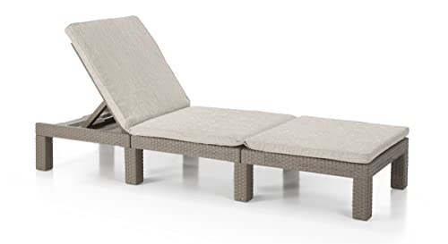 Keter Daytona Deluxe - Espreguiçadeira de jardim, para terraços exteriores, pátios, jardins, com encosto reclinável em 4 posições, estrutura reforçada com almofada incluída, cor areia