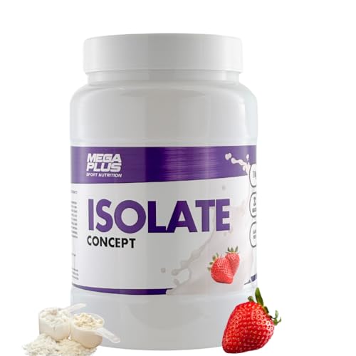Protein isolate concept 100% mega Plus, proteção em pó para batidos, proteínas para massa muscular, sem glúten, sem aspartame, sem açúcar, proteínas 1 kg (morango, 1 kg)