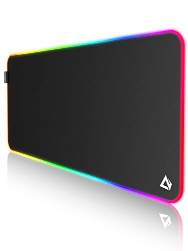 EASEMO Tapete de rato RGB, XXL 900 x 400 x 4 mm grande Mouse Pad com 11 modos de iluminação 7 cores LED, base de borracha antiderrapante, superfície de tecido fino, adequado para jogadores, PC e