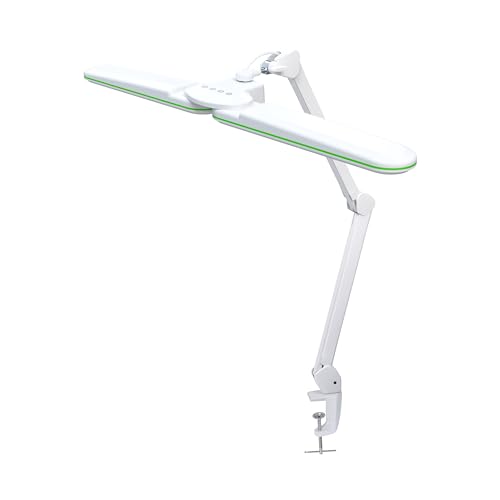 Neatfi Elite HD XL Candeeiro de tarefas, tomada Europa, candeeiro de mesa super brilhante, atenuação não polar, modos de luz ajustáveis, design ergonómico (CCT com braçadeira, anel verde, 45 cm)