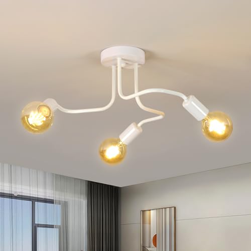 Comely Candeeiros de teto branco, padrão de teto moderno de 3 luzes, candeeiro de teto vintage para quarto, sala de estar, cozinha, forma DIY, base E27, Ø 42 cm (sem lâmpada)
