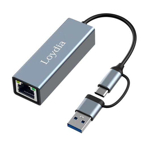 Loydia Adaptador USB C para Ethernet, adaptador Type-C para Gigabit Ethernet adaptador de rede LAN, USB ethernet adaptador de rede Gigabit RJ45 LAN 1000 Mbps para computador portátil, MacBook, Huawei