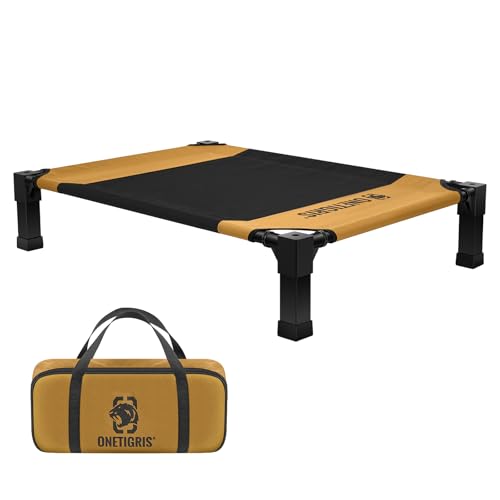 OneTigris Cama elevada para cães, 106 x 76 cm, altura 21 cm, fácil montagem, respirável, durável, fácil de limpar, cama para animais de estimação, adequada para interior, pátio, exterior, castanho M