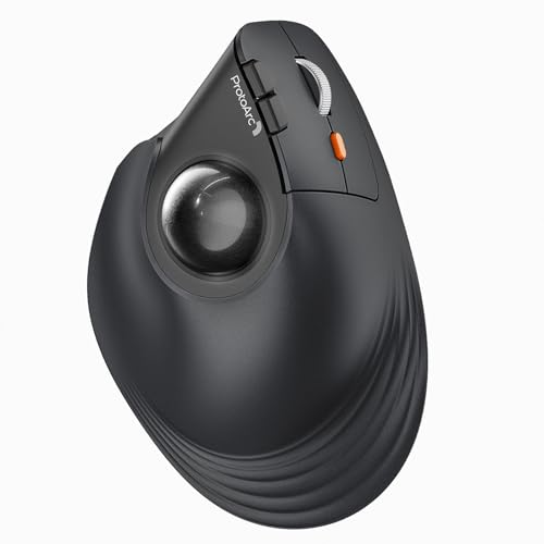 ProtoArc Rato Trackball sem fios vertical, EM05 NL rato Rollerball ergonómico Bluetooth recarregável rato polegar, conexão 3 dispositivos, compatível com iPad, Mac, PC Windows - preto