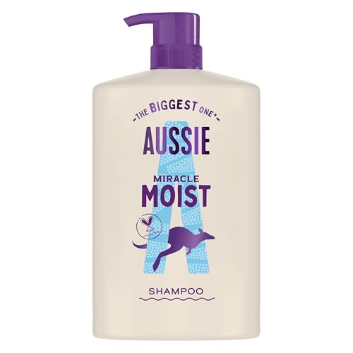 Aussie Miracle Moist champô de 1000 ml, fórmula hidratante para reviver e restaurar o cabelo quebradiço e seco, enriquecido com óleo de noz de macadâmia australiano e CrueltyFree