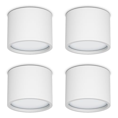 Klighten 4 peças Foco de teto - GX53 LED focos de superfície redondos, 80 x 60 mm candeeiro de teto moderno, 220 V holofotes para sala de estar casa de banho, alumínio lâmpada focos de teto, branco,