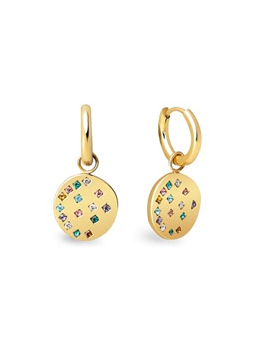 SINGULARU - Brincos Aro Bling. Pingente em aço inoxidável com casa de banho em ouro de 18 Kt. Fecho Congo/Click. Joias para mulher, Tamanho único, Ouro amarelo, Sem pedra preciosa