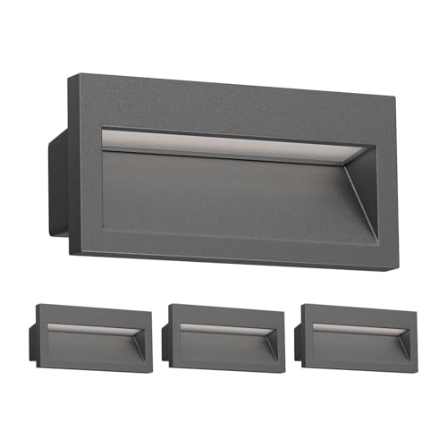 ledscom.de 4 LED aplique embutido NOLA, downlight para exteriores, IP54, antracite mate, 140 x 70 mm, branco quente