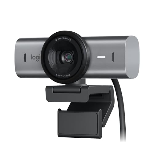 Logitech MX Brio Ultra HD 4K para colaboração e streaming webcam, 1080p a 60 FPS, dois microfones redutores de ruído, USB-C, tampa, compatível com Microsoft Teams, Zoom, Google Meet, grafite