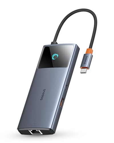 Baseus Hub USB C 10 Gbps Adaptador com Gigabit Ethernet, 4 K@60Hz HDMI, 2 USB-A, USB-C, 100 W PD, 6 em 1 Docking Station para iPhone 15, computador portátil MacBook/Surface/DELL/iPad/Steam
