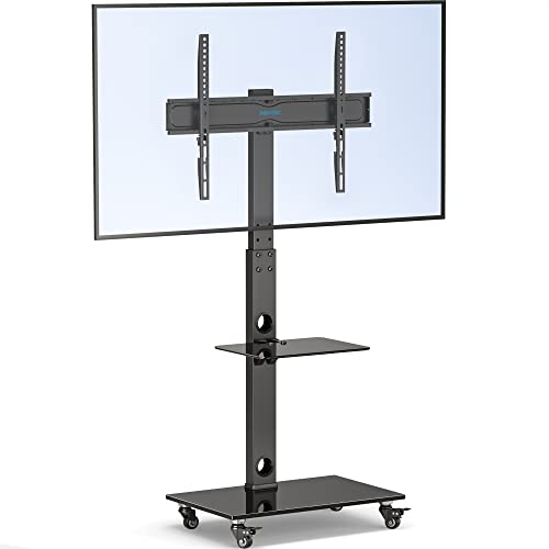 BONTEC Suporte TV rodas para ecrãs de plasma/LCD/LED de 30 a 70 polegadas até 40 kg, suporte para televisão com 6 configurações de altura ajustável de vidro temperado de 2 níveis, MAX VESA 600 x 400