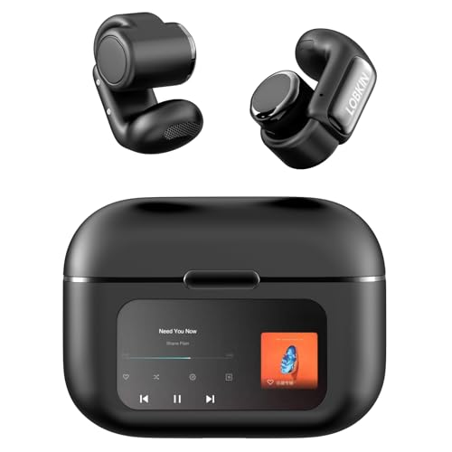 LOBKIN Auriculares de clipe, auriculares abertos com microfone HD incorporado sem fios Bluetooth 5.4, Open Earbuds com ecrã LED e 4 GB de memória, 36 horas de reprodução (preto)