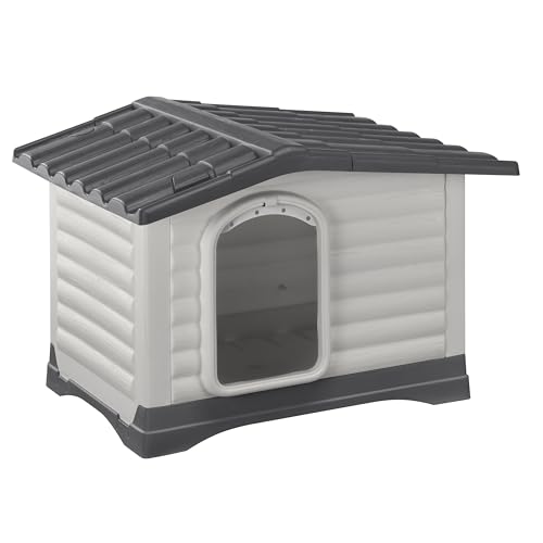 Ferplast Casa para cães exterior DOGVILLA 70 SE, casa para cães, base renante, base isolante, teto removível, grade de ventilação, plástico reciclado, 73 x 59 x h 53 cm