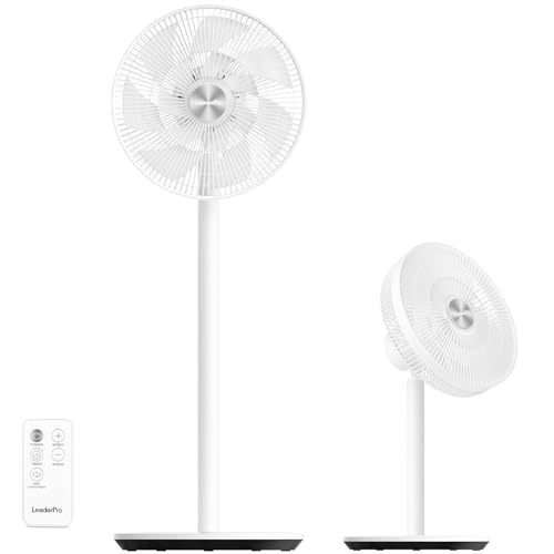 LeaderPro Ventoinha de pé, 12,8 db DC 2 em 1 ventilador de mesa, altura ajustável 61 - 95 cm, diâmetro 34 cm, 8 velocidades com controlo remoto e temporizador, 3D oscilante